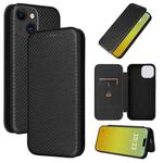 For iPhone 15 Plus Carbon Fiber Texture Flip Leather Phone Case(Black)