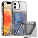 For iPhone 12 / 12 Pro Crystal Clear Flip Card Slot Phone Case(Transparent Black)