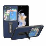 For Samsung Galaxy Z Flip5 ABEEL Genuine Leather Luolai Series Phone Case with Holder(Dark Blue)