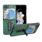 For Samsung Galaxy Z Flip5 ABEEL Genuine Leather Ostrich Texture Phone Case with Holder(Green)