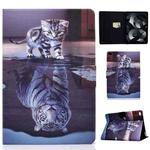 For iPad mini 5 / 4 / 3 / 2 / 1 Voltage Painted Pattern Tablet PC Protective Leather Case with Bracket & Card Slots & Sleep / Wake-up & Anti-skid Strip(Cat and Tiger)