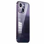For iPhone 14 Plus Stainless Steel Frame Transparent TPU Phone Case(Dark Purple)