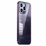 For iPhone 14 Pro Stainless Steel Frame Transparent TPU Phone Case(Dark Purple)