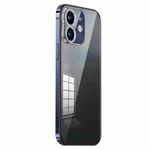 For iPhone 12 Stainless Steel Frame Transparent TPU Phone Case(Sierra Blue)