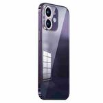 For iPhone 12 Stainless Steel Frame Transparent TPU Phone Case(Dark Purple)