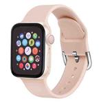 For Apple Watch Series 7 45mm / 6 & SE & 5 & 4 44mm / 3 & 2 & 1 42mm Solid Color Silicone Watch Band with Metal Buckle, Size:L(Sand Pink)
