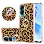 For Honor 90 Lite 5G Electroplating Dual-side IMD Phone Case with Ring Holder(Leopard Print)