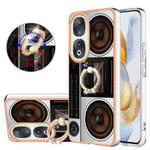 For Honor 90 5G Electroplating Dual-side IMD Phone Case with Ring Holder(Retro Radio)