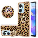 For Honor X7a Electroplating Dual-side IMD Phone Case with Ring Holder(Leopard Print)