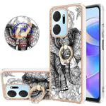 For Honor X7a Electroplating Dual-side IMD Phone Case with Ring Holder(Totem Elephant)