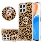For Honor X8 4G Electroplating Dual-side IMD Phone Case with Ring Holder(Leopard Print)
