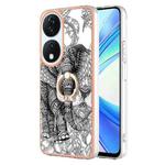 For Honor X7b 4G / 5G Electroplating Dual-side IMD Phone Case with Ring Holder(Totem Elephant)