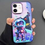 For iPhone 11 Engraved Colorful Astronaut Phone Case(Small Purple)