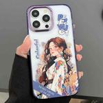 For iPhone 14 Pro Engraved Colorful Cartoon Phone Case(Flower Girl)