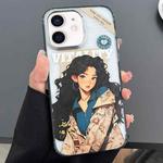 For iPhone 12 Engraved Colorful Cartoon Phone Case(Trendy Girl)