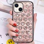 For iPhone 15 Love Hearts Diamond Mirror TPU Phone Case(Rose Gold)