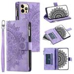For iPhone 12 Pro Max Multi-Card Totem Zipper Leather Phone Case(Purple)