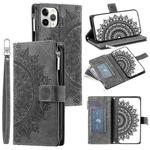 For iPhone 11 Pro Max Multi-Card Totem Zipper Leather Phone Case(Grey)