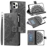 For iPhone 11 Pro Multi-Card Totem Zipper Leather Phone Case(Grey)