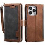 For iPhone 15 Pro Max Retro Splicing Horizontal Flip Leather Phone Case(Grey)