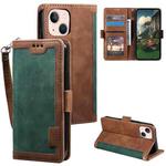 For iPhone 15 Plus Retro Splicing Horizontal Flip Leather Phone Case(Green)