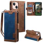 For iPhone 15 Retro Splicing Horizontal Flip Leather Phone Case(Blue)
