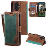 For iPhone 16 Retro Splicing Horizontal Flip Leather Phone Case(Green)