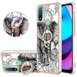 For Motorola Moto E20 / E30 / E40 Electroplating Dual-side IMD Phone Case with Ring Holder(Totem Elephant)