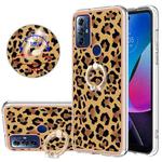 For Motorola Moto G Play 2023 Electroplating Dual-side IMD Phone Case with Ring Holder(Leopard Print)