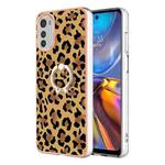 For Motorola Moto E32 4G / E32s Electroplating Dual-side IMD Phone Case with Ring Holder(Leopard Print)