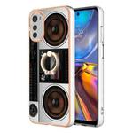 For Motorola Moto E32 4G / E32s Electroplating Dual-side IMD Phone Case with Ring Holder(Retro Radio)