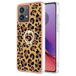 For Motorola Moto G84 Electroplating Dual-side IMD Phone Case with Ring Holder(Leopard Print)