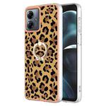 For Motorola Moto G14 Electroplating Dual-side IMD Phone Case with Ring Holder(Leopard Print)