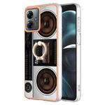 For Motorola Moto G14 Electroplating Dual-side IMD Phone Case with Ring Holder(Retro Radio)