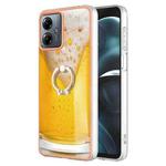 For Motorola Moto G14 Electroplating Dual-side IMD Phone Case with Ring Holder(Draft Beer)