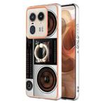 For Motorola Edge 50 Ultra Electroplating Dual-side IMD Phone Case with Ring Holder(Retro Radio)