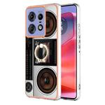 For Motorola Edge 50 Pro Electroplating Dual-side IMD Phone Case with Ring Holder(Retro Radio)