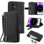 For iPhone 16 Plus Nine Card Zipper Bag Leather Phone Case with Lanyard(Black)