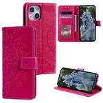 For iPhone 15 Plus Totem Flower Embossed Leather Phone Case(Red)
