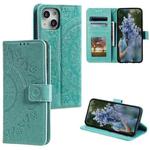 For iPhone 15 Totem Flower Embossed Leather Phone Case(Green)