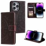 For iPhone 16 Pro Totem Flower Embossed Leather Phone Case(Brown)