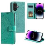 For iPhone 16 Plus Totem Flower Embossed Leather Phone Case(Green)