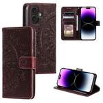 For iPhone 16 Plus Totem Flower Embossed Leather Phone Case(Brown)