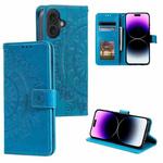 For iPhone 16 Plus Totem Flower Embossed Leather Phone Case(Blue)