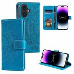 For iPhone 16 Totem Flower Embossed Leather Phone Case(Blue)