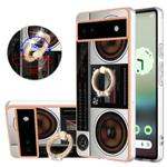 For Google Pixel 6a Electroplating Dual-side IMD Phone Case with Ring Holder(Retro Radio)