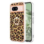 For Google Pixel 8a Electroplating Dual-side IMD Phone Case with Ring Holder(Leopard Print)