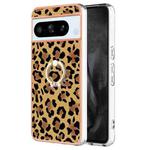 For Google Pixel 8 Pro Electroplating Dual-side IMD Phone Case with Ring Holder(Leopard Print)