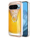 For Google Pixel 9 Pro Electroplating Dual-side IMD Phone Case with Ring Holder(Draft Beer)