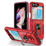 For Samsung Galaxy Z Flip5 5G Pioneer Armor PC + TPU Phone Case with Holder(Red + Rose Red)